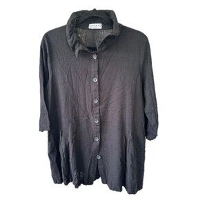 Terra SJ Apparel Linen Cotton Blend Ruffle Collar Button Down Swing Shirt M